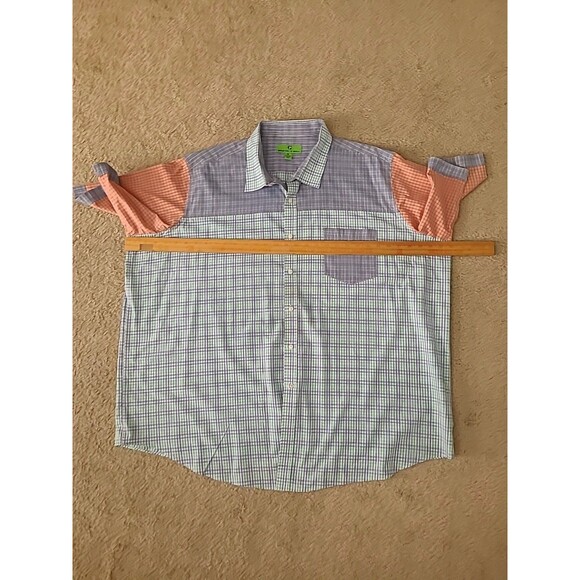 Bristol & Bull Shirt Mens 4X Blue Orange Checkered Plaid Button Up Short Sleeve - Picture 5 of 8